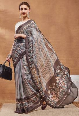 multi color silk blend designer printed ready to wear ceremonial saree 4