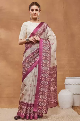 Dpink color silk blend designer printed ready to wear ceremonial saree