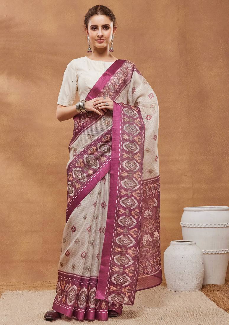 Dpink color silk blend designer printed ready to wear ceremonial saree
