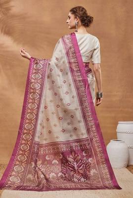 Dpink color silk blend designer printed ready to wear ceremonial saree 2