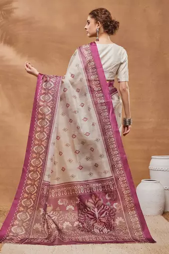 Dpink color silk blend designer printed ready to wear ceremonial saree