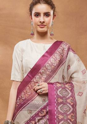 Dpink color silk blend designer printed ready to wear ceremonial saree 3