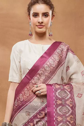 Dpink color silk blend designer printed ready to wear ceremonial saree