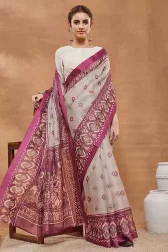 Dpink color silk blend designer printed ready to wear ceremonial saree