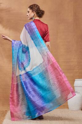 Blue color silk blend designer printed ready to wear ceremonial saree 2