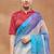 Blue color silk blend designer printed ready to wear ceremonial saree
