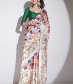 multi color silk blend designer printed ready to wear ceremonial saree