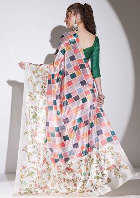 multi color silk blend designer printed ready to wear ceremonial saree 2