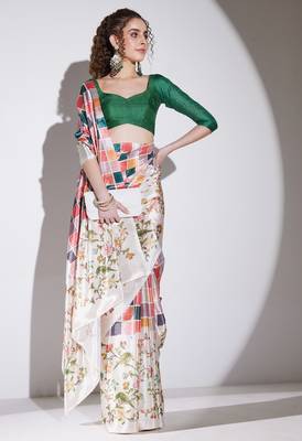 multi color silk blend designer printed ready to wear ceremonial saree 4