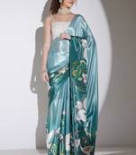 Green color silk blend designer printed ready to wear ceremonial saree