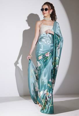 Green color silk blend designer printed ready to wear ceremonial saree 4