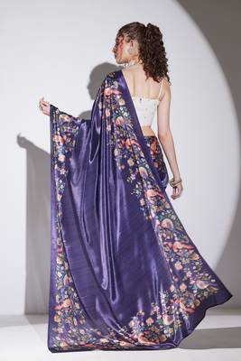 purple color silk blend designer printed ready to wear ceremonial saree 2
