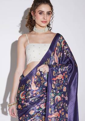 purple color silk blend designer printed ready to wear ceremonial saree 3
