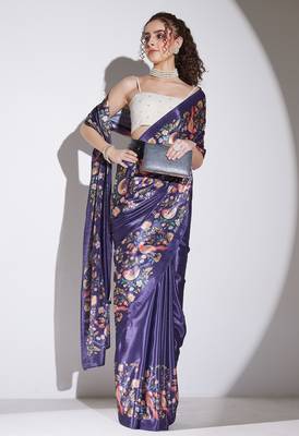 purple color silk blend designer printed ready to wear ceremonial saree 4