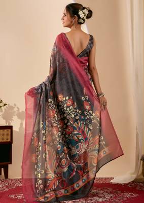 olive color silk blend designer printed ready to wear ceremonial saree 2
