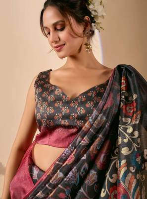 olive color silk blend designer printed ready to wear ceremonial saree 3