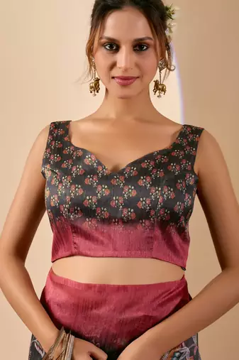 olive color silk blend designer printed ready to wear ceremonial saree