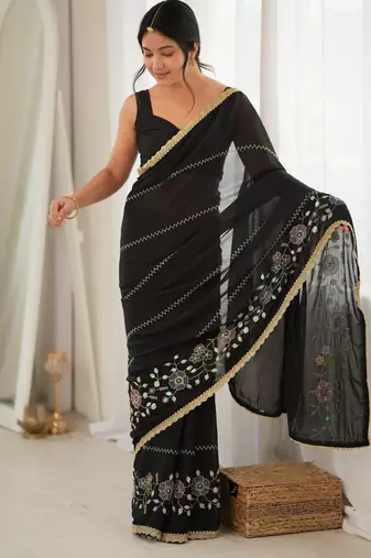 black color star georgette fabric smart work designer graceful saree