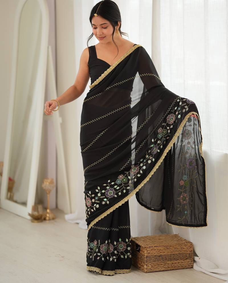 black color star georgette fabric smart work designer graceful saree