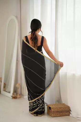 black color star georgette fabric smart work designer graceful saree