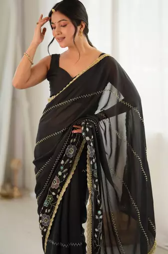 black color star georgette fabric smart work designer graceful saree