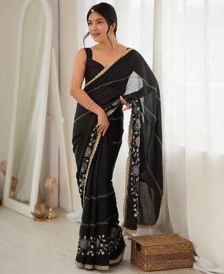 black color star georgette fabric smart work designer graceful saree 4