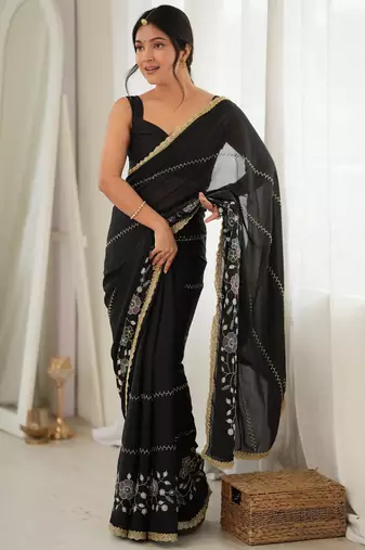 black color star georgette fabric smart work designer graceful saree