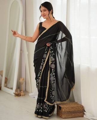 black color star georgette fabric smart work designer graceful saree 5