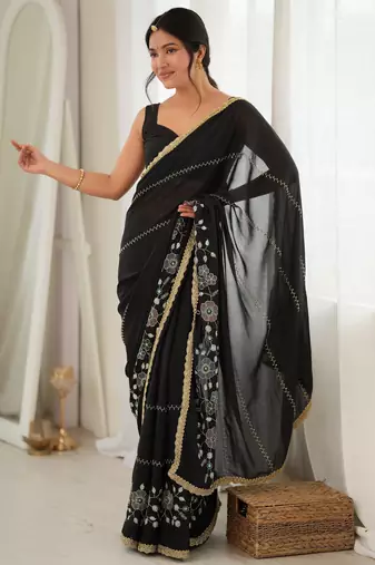 black color star georgette fabric smart work designer graceful saree