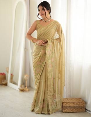 beige color star georgette fabric smart work designer graceful saree 1