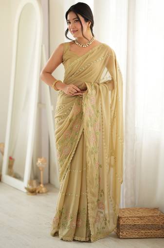 beige color star georgette fabric smart work designer graceful saree