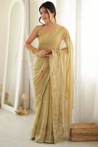 beige color star georgette fabric smart work designer graceful saree