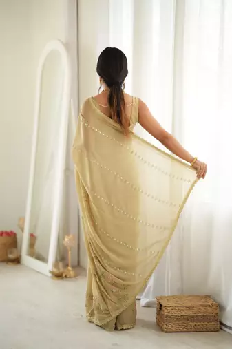 beige color star georgette fabric smart work designer graceful saree