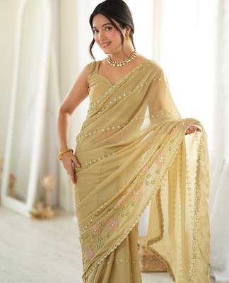 beige color star georgette fabric smart work designer graceful saree 3