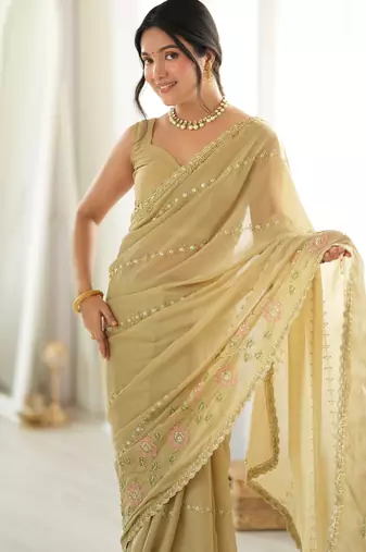 beige color star georgette fabric smart work designer graceful saree