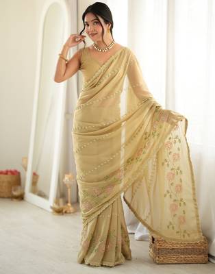 beige color star georgette fabric smart work designer graceful saree 4