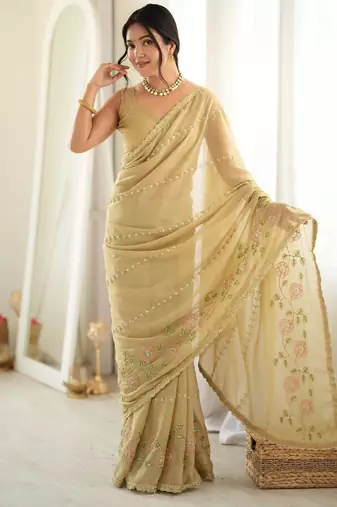 beige color star georgette fabric smart work designer graceful saree