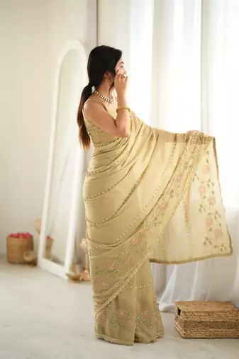 beige color star georgette fabric smart work designer graceful saree