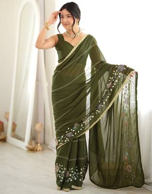 mahendi color star georgette fabric smart work designer graceful saree 1