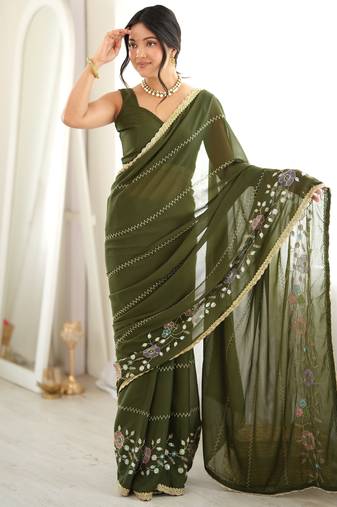 mahendi color star georgette fabric smart work designer graceful saree