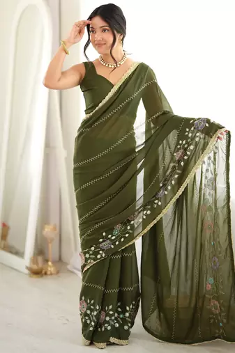 mahendi color star georgette fabric smart work designer graceful saree