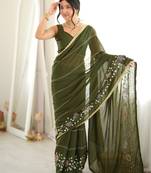 mahendi color star georgette fabric smart work designer graceful saree
