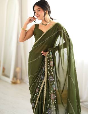 mahendi color star georgette fabric smart work designer graceful saree 3