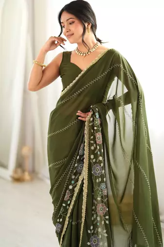 mahendi color star georgette fabric smart work designer graceful saree
