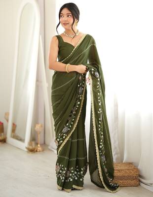 mahendi color star georgette fabric smart work designer graceful saree 4