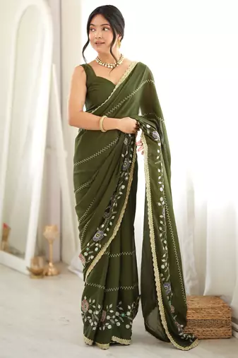 mahendi color star georgette fabric smart work designer graceful saree