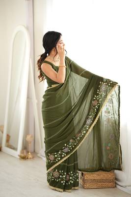 mahendi color star georgette fabric smart work designer graceful saree 5