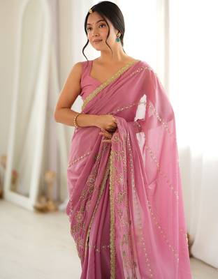 Onion color star georgette fabric smart work designer graceful saree 3