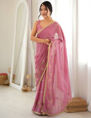 Onion color star georgette fabric smart work designer graceful saree 4