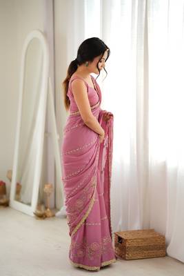 Onion color star georgette fabric smart work designer graceful saree 5